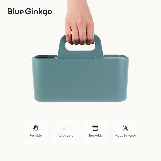 BLUE GINKGO Stackable Organizer Caddy, Rectangle, Green, Made in Korea