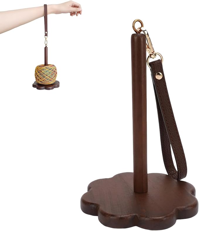 Portable Wrist Yarn Holder for Crocheting and Knitting, Wooden Yarn Ball Minder with Leather Strap, Yarn Spinner Stand for Yarn Storage and Organizer, Crochet Accessories for Beginners and Experts