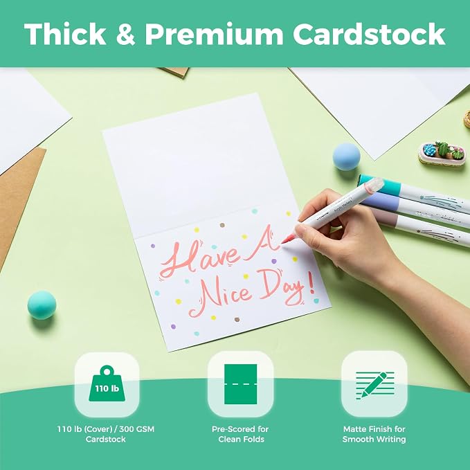 Ohuhu A7 5 x 7 Blank White Cards and Envelopes 100 Pack | 5" x 7" Heavyweight Folded Cardstock and A7 Envelopes for DIY Greeting Cards Wedding Birthday Invitations & All Occasions