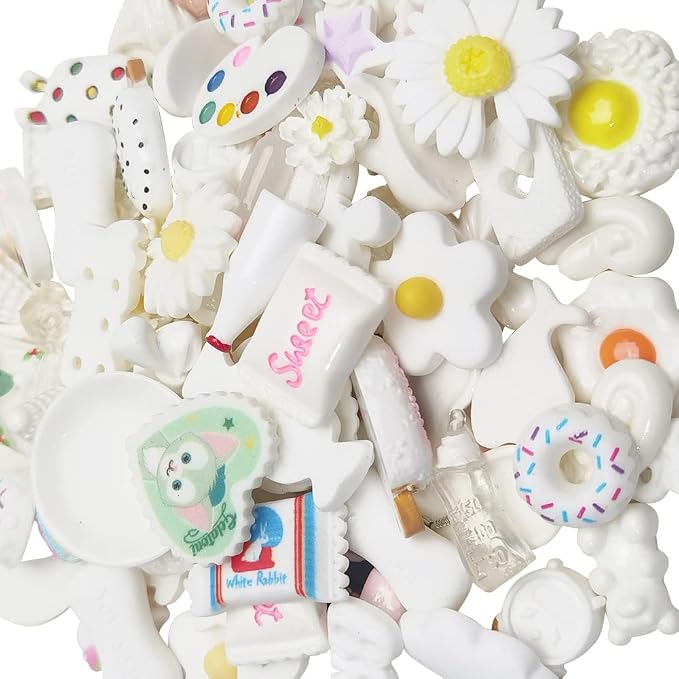 Chenkou Craft 50pcs Lots Mix Assorted White Craft DIY Flatbacks Resin Flat Back Buttons Scrapbooking (White)