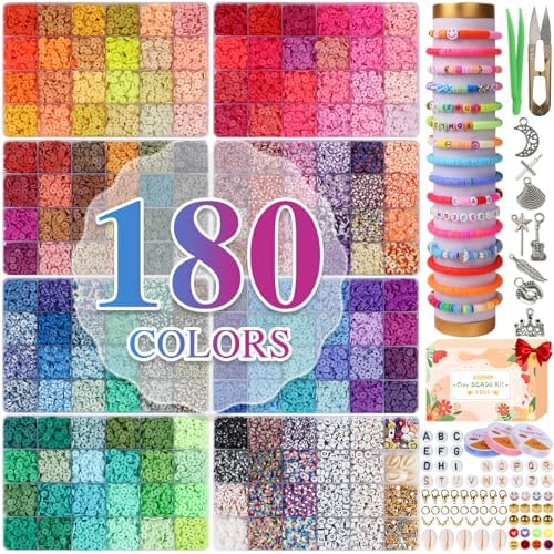 XSEINO 40000Pcs Clay Beads Bracelet Making Kit,8 Boxes 180 Colors