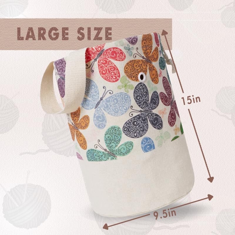 TOGETRUE Yarn Bag, Knitting Crochet Bag, Portable Yarn Storage Bags Organizer for Crocheting Project, Store Skein Ball, Short Knitting Needle (Large, Butterfly)