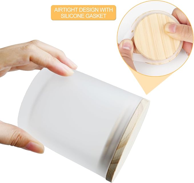 SHOWIN 14 OZ Thick Candle Jars for Making Candles 12 Pcs, 3 Wick Empty Jars with Wood Lids for Candle Making, Sample Container,Frosted White
