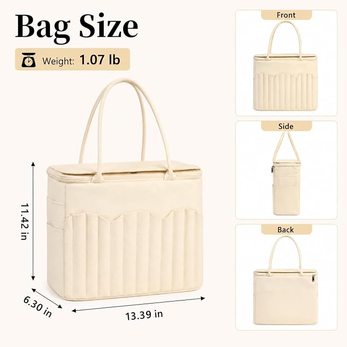 Canvas Yarn Storage Bag with Personalized Name Leather Patch, Large Canvas Yarn Bag for Crochet and Knitting, Crochet Organizer with Multiple Pockets & Yarn Holes, Birthday Gift for Mom Grandma