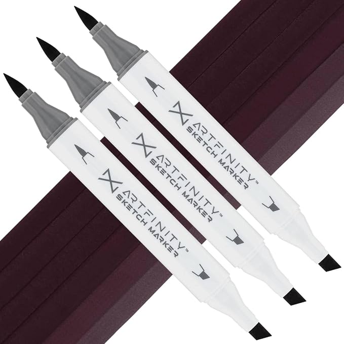 Artfinity Sketch Markers - Set of 3 - Eggplant RV9-9, Vibrant, Professional, Dye-Based Alcohol Markers for Artists, Drawing, Travel, & More
