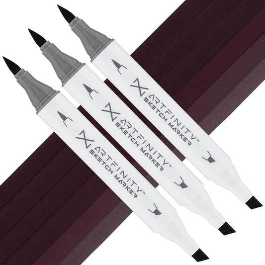 Artfinity Sketch Markers - Set of 3 - Eggplant RV9-9, Vibrant, Professional, Dye-Based Alcohol Markers for Artists, Drawing, Travel, & More