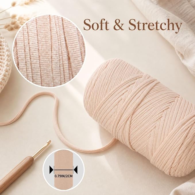 560g/240yds T Shirt Yarn for Crocheting, Soft Elastic Fabic Tshirt Yarn for Crochet, 2 Pack Polyester Yarn for Bags/Baskets/Coaster/Rugs/DIY Crafts for Knitting