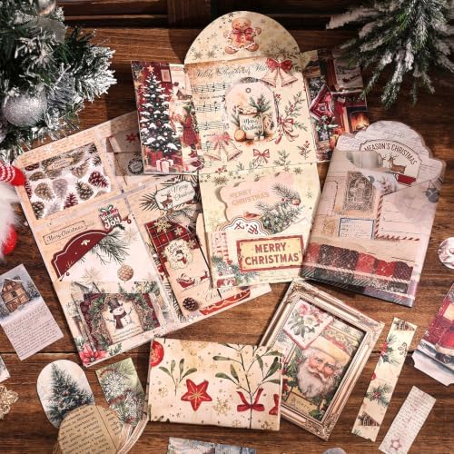 Vintage Christmas Scrapbook DIY Kit - 35 Large Material Paper for Journals