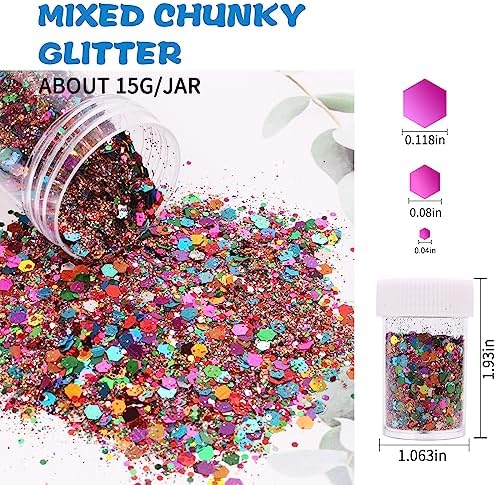 Holographic Chunky and Fine Glitter Mix, 20 Colors for Resin, Iridescent Nail, Cosmetic Eye Hair Face Body, Flakes Sequins for Epoxy Resin Tumbler DIY Arts Crafts
