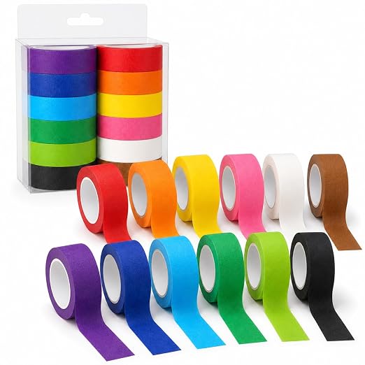 Colored Masking Tape 1 Inch, 12 Rolls, 12 Colors, 264 Total Yards