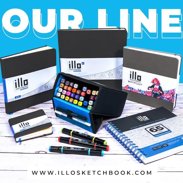 illo Sketchbook Mixed-Media 8’’ x 8’’ Spiral-Bound Sketch Notebook, 200gsm Acid-Free Paper, 65 Perforated Sheets for Easy Tear-Out, for All Mediums, for Professionals and Beginner Artists
