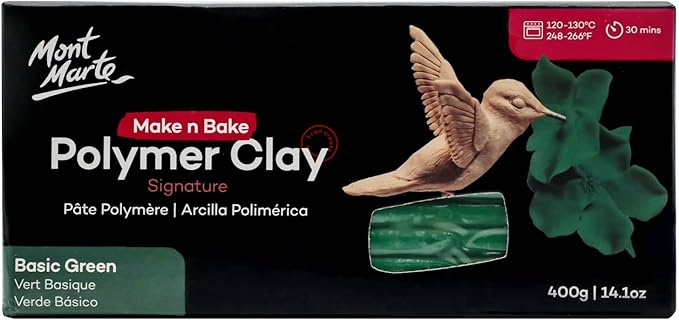 Mont Marte Make n Bake Polymer Clay Signature Basic Green 400g (14.1oz) Block, Bake in Oven, Soft and Smooth, Sculpting, Craft, DIY Décor, Jewelry