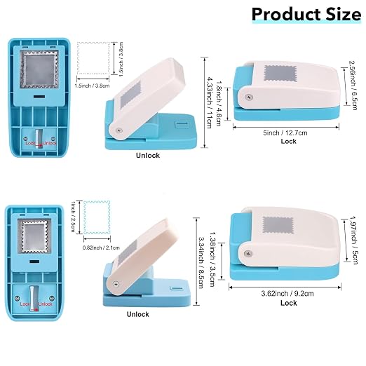 BAOFALI 2Pcs/Set Stamp Puncher 1.5x1.5inch &1x0.8inch Rectangular Postage Stamp Punch |Stamp Hole Puncher| Lever Action Paper Punches for Crafting Scrapbooking DIY Card Making Arts Crafts Supplies
