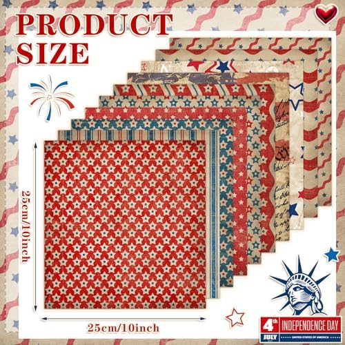 HunnmingRe 20 Pcs 10x10'' Patriotic Quilting Fabric Square 4th of July Precut Fabric Bundle USA Flag Star Red White Blue Patchwork for Memorial Day DIY Craft Sewing Material(Vintage July 4th)