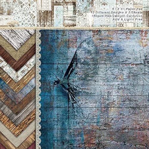 Scrapbook Paper Pad 6x6 Wood Background Designs, Single-Sided Decoupage Sheets, Colorful Cardstock for Scrapbooking, DIY Backgrounds, Cardmaking, Junk Journal Craft Supplies - 24 Pcs
