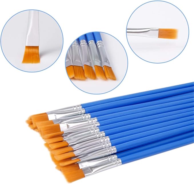 UPINS 30 Pcs Flat Paint Brushes, Small Brush Bulk for Detail Painting | Nylon Bristles Plastic Short Handle, Art Crafts School Projects, Flat Detail Painting, Crafts Face Painting
