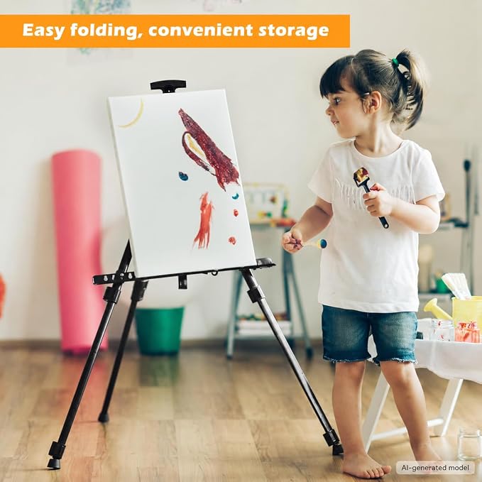 RRFTOK 17-66 Inch Adjustable Art Easel Stand for Painting and Sign, Black | Portable metal tripod easel for poster stand, display stand, canvas holder, adults and floor use