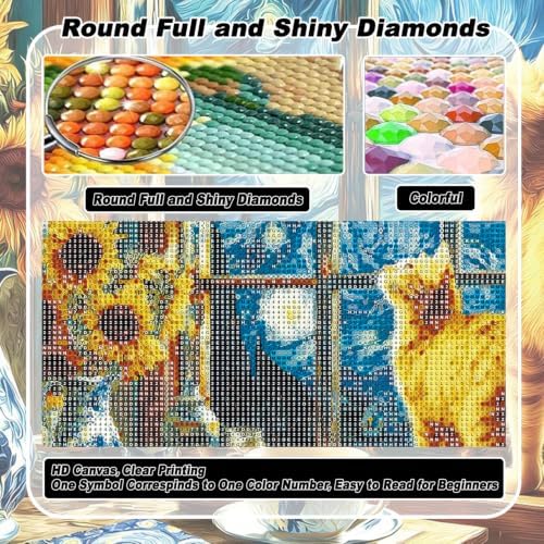 VeGuude Diamond Art Kits for Adults Starry Night Cat Diamond Painting Kits