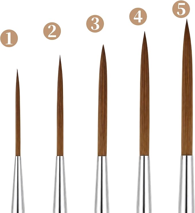 5 Pcs Long Liner Brushes Detail Paint Brushes Extra Long Fine Point Tip Pinstriping Scroll Outlining Brush for Artists Beginners Watercolor Acrylic Painting Marking Outlining Filling Creating Edge
