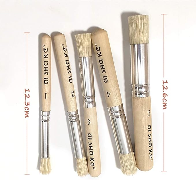 Auhoahsil Stencil Brushes Set, 5 Pcs Natural Bristle Wooden Handle Template Brushes for Wood Wall Model House Painting, Stencil Projects, Card Making, DIY, Crafts and Acrylic Oil Watercolor Painting