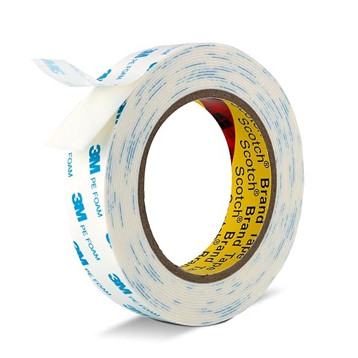 3M Double Sided Tape, 1" x 18Ft Foam Tape, 1600T, White