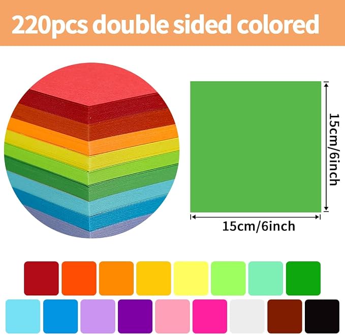 Praisebank Dark Green Origami Paper, 220pcs 6x6 inch, Double Sided Color, Origami Paper Kit for Crafts, Origami Kit.