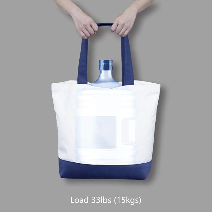 TOPDesign 12-Pack Super Strong Large 12oz Cotton Canvas Tote Bag, Reusable Grocery Shopping Cloth Bag, Fashionable Two-Tone Tote for Crafts, DIY Your Creative Designs (Blue/White)