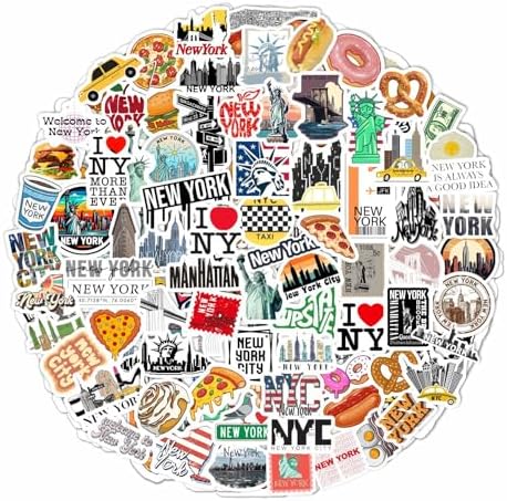 100Pcs New York Stickers for Water Bottle and Laptop - New York Party Supplies & Decorations, Waterproof Vinyl Decals, City and Landmark Stickers, Gifts for Women & Men