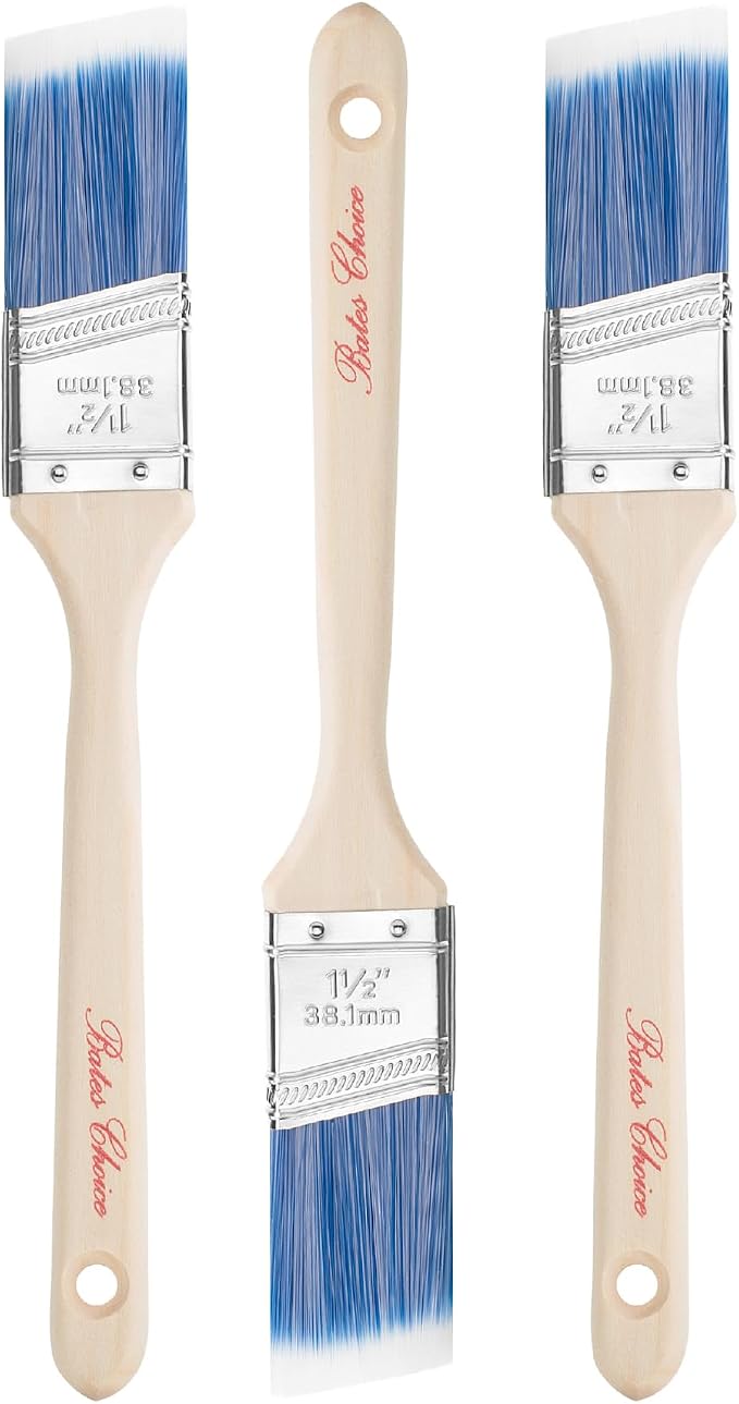 Bates- Angle Paint Brushes for Walls and Trim, 1.5", 3 pcs, Treated Wood Handles, 1.5 Inch Paint Brush