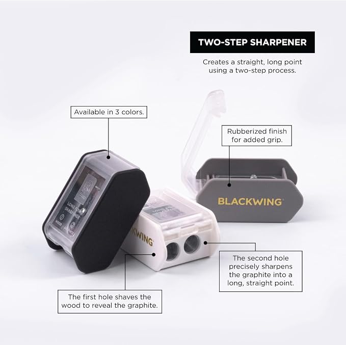 Blackwing Two-Step Long Point Pencil Sharpener, German Steel, Grey