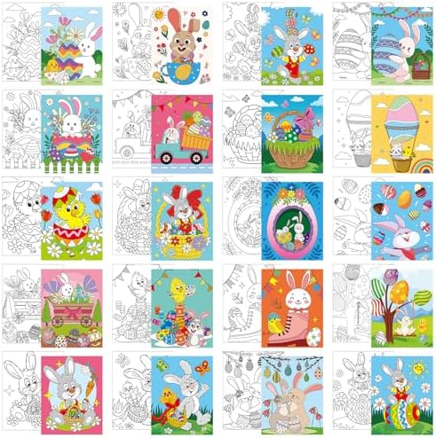 Sherr 20 Pcs Stretched Pre Drawn Canvas Afro Queen Black Art for Painting for Adults Outline Pre Drawn Stretched Cotton Canvas to Paint Party Set, 8 x 10''(Easter)