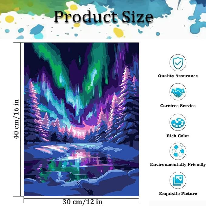 TCDZMYGS Aurora Paint by Numbers Kit for Adults Beginner,Landscape Adult Paint by Number Kits on Canvas Without Frame,DIY Acrylic Oil Painting by Numbers Kits for Home Wall Decor 12x16 inch