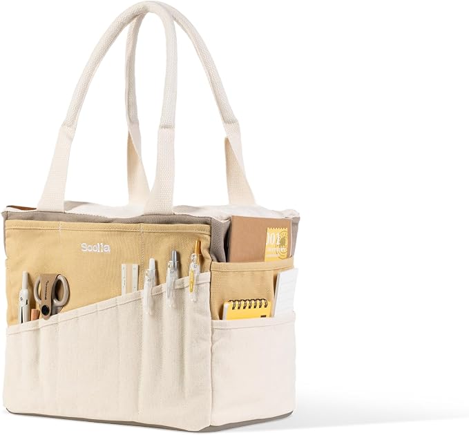 Soolla Studio Bag: Art Supply Storage Organizer & Pottery Tool Bag, Washable Tote, Yarn Bag, Crochet, 30 Pockets, 15+ Colors