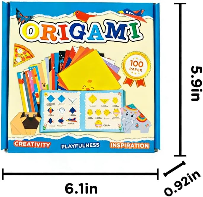 Origami Kit for Kids Ages 5-8 8-12, 100 Sheets Double Sided Colorful Folding Paper (45 Patterns×2+10Blank) with Clear Guiding Book, Animals Dinosaur Art Activity DIY Craft Set Gift for Girls Boys