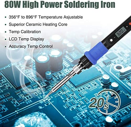 Soldering Iron Kit, 80W 110V LCD Digital Welding Tools, 356-896℉(180-480℃), Portable Adjustable Temperature Solder Irons, for Metal, Jewelry, Electric Repairing, DIY