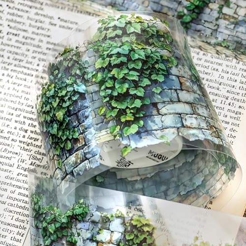 PET Washi Tape Set for Journaling Supplies,6 Rolls Scrapbook Flower Wall Theme Aesthetic Tape Stickers for Scrapbooking,Bullet Journaling,Photo Album,Notebook(Green Field Flower Wall)