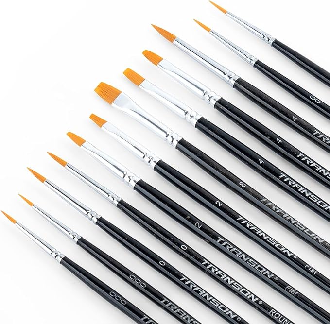 Transon 12pcs Small Detail Painting Brushes for Miniature Model Painting, Suitable for Acrylic Watercolor Gouache Oil Paint