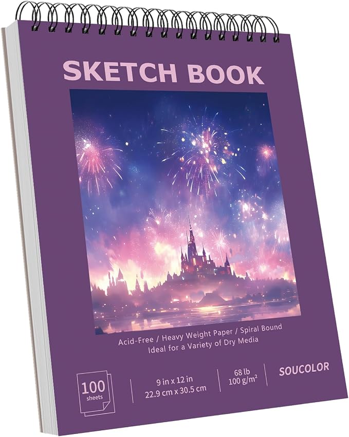 Soucolor 9"x12" Sketch Book for Women,Purple Girls Sketchbook | Fine-Textured|100 Sheets (68lb/100gsm) Drawing Paper| Art School Supplies for Kids,Beginners, and Adults