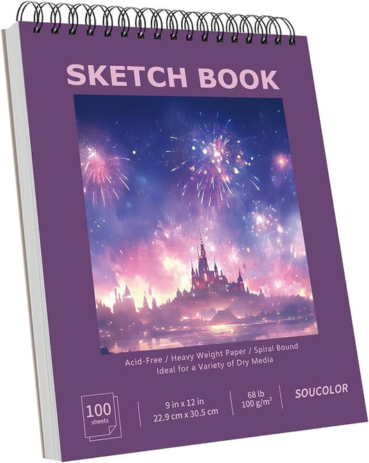 Soucolor 9"x12" Sketch Book for Women,Purple Girls Sketchbook | Fine-Textured|100 Sheets (68lb/100gsm) Drawing Paper| Art School Supplies for Kids,Beginners, and Adults