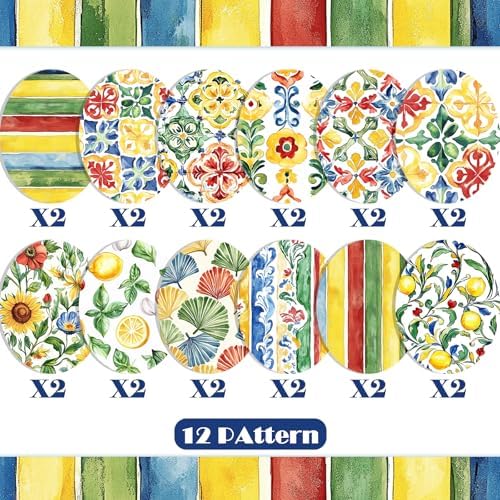 24 Sheets Watercolor Italian Tiles Scrapbook Paper, 12 Styles Watercolor Italy Tiles Seamless Patterns Decorative Craft Paper Folded Flat for Summer Card Making Photo Album Decor, 11.8'' x 11.8'