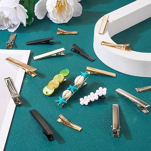 FASHEWELRY Hair Clip, 120Pcs Alligator Iron Hair Clips, 12 Style, 3 Colors, Hair Barrette Blanks for Bows Making, Hair Accessories, Size 31x8x8mm-57x11x10mm, for Women