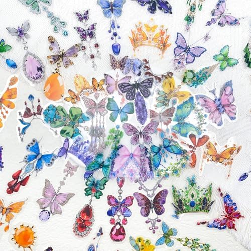 50Pcs Gem Butterfly Scrapbook Stickers – Crystal Butterfly Clear Stickers for Journaling, Scrapbooking, Laptop, Art Crafts