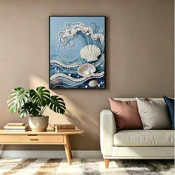 Sea wave Pearl Diamond Art Kits for Adults,Full Drill Gem Art 11.8X11.8In | 5D Diamond Painting Kit ,DIY Diamond Dots Art Craft, Beginners Home Wall Decor