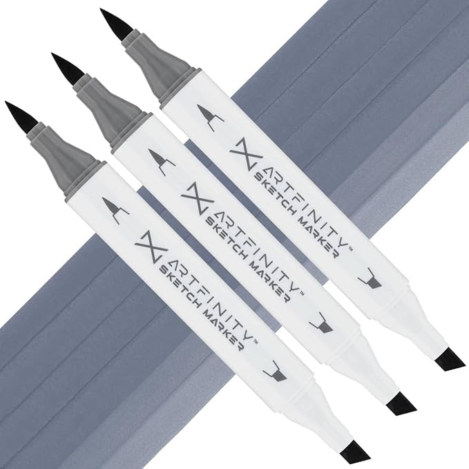 Artfinity Sketch Markers - Set of 3 - Cool Gray 7 CG7, Vibrant, Professional, Dye-Based Alcohol Markers for Artists, Drawing, Travel, & More