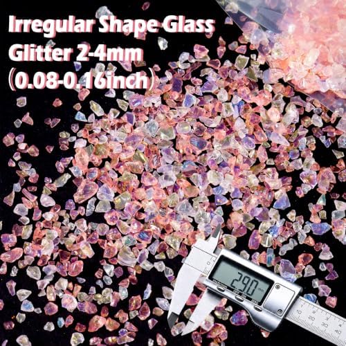 Matio 1.8oz/ 50g Iridescent Crushed Glass,Colorful Deep Pink