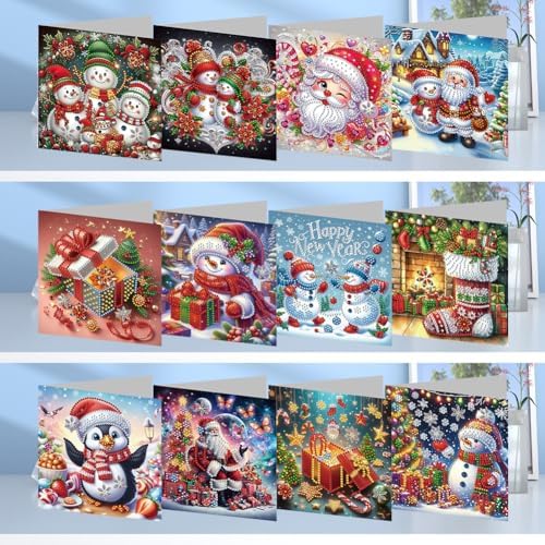 POETRYDRAW 6 Pack 5D DIY Diamond Art Painting Christmas Greeting Card Kit, Diamond Art Birthday Holiday Greeting Card, Crafts Kit Creative with Envelope