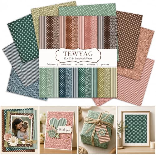Vintage Scrapbook Paper Double Sided 12x12 Boho Earthy Geometric 24 Sheets
