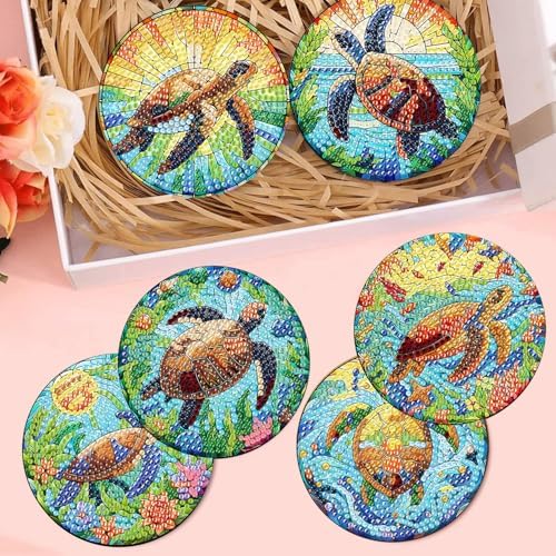 Diamond Art Coasters Kit, 8 Pieces Sea Turtle Diamond Painting Coasters Kit