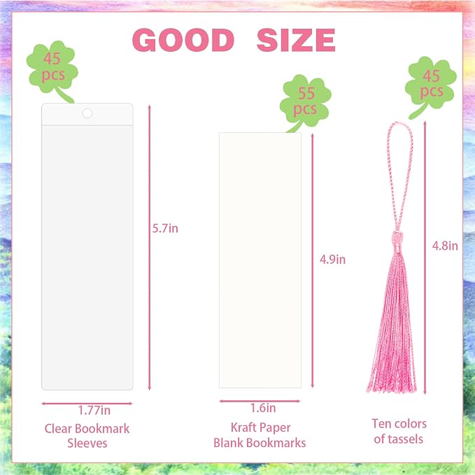45-Set Bookmark Making Kit, 250g 4.9x1.6in Cards, Sleeves, Tassels