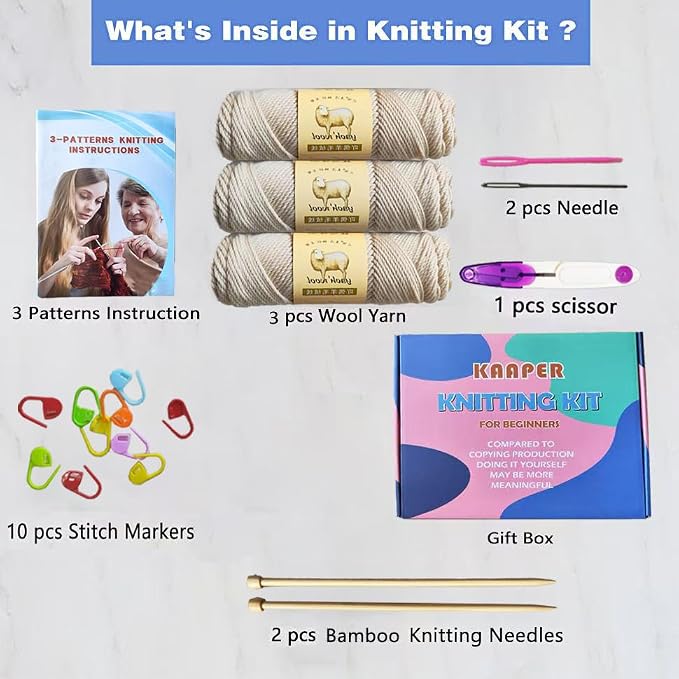 Kaaper Beginner Knitting Kit for Adults, Learn to Knit Crochet Starter Kit
